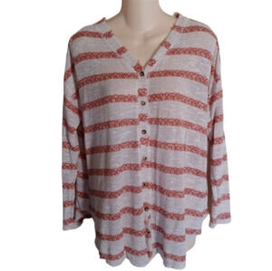 Francesca's Alya Cream and Burnt Orange Striped Button Down Top Size Women Small